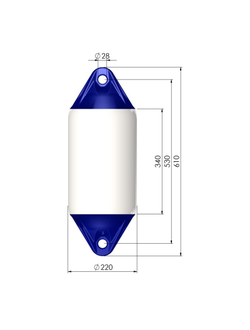 Кранец швартовый Polyform F2 Ø220x610мм 16л надувной из синего ПВХ для судна 5-9м