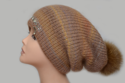 Шапка носок женская с помпоном Vizio Италия 5872 светло - коричневая