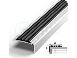 Порог противоскользящий Лука ПУ 71.2700.001 Серебро с черной ПВХ вставкой