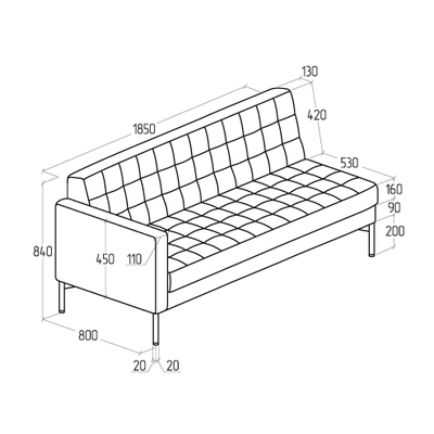 Модуль Everprof Delta с подлокотником трехместный правый Металл Черный Экокожа Черный