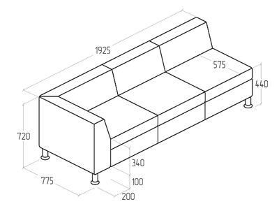 Модуль Everprof Monro с подлокотником трехместный правый Экокожа Черный