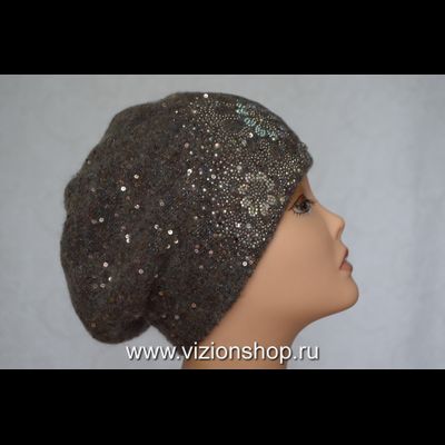 Вязаный берет для женщин зима 2020 Италия Vizio 6442 коричневый