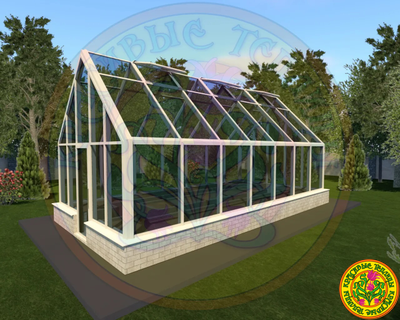 Зимняя теплица ДОНАЛЬД II в классическом английском стиле с двускатной крышей размером 8000 х 4000 мм
