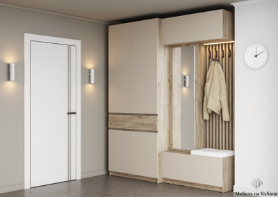 БОСТОН прихожая модульная 2м ЛДСП со шкафом  Дуб Крафт серый / Кашемир