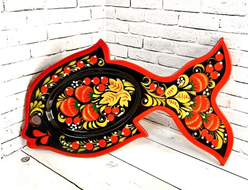 Икорница Рыба 120*250 мм тарелка для икры с росписью Хохлома черный фон