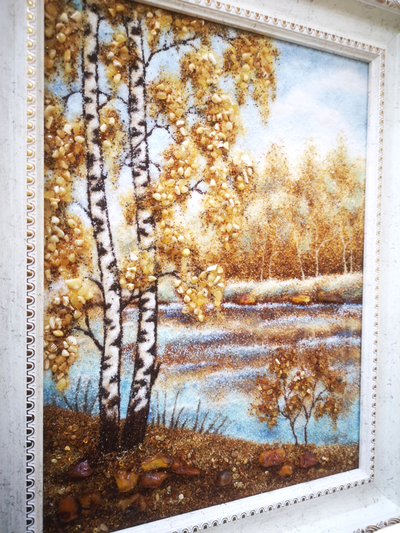 Картина из янтарной крошки. "Береза".