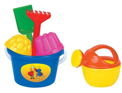Набор детский для песочницы ведро, лопатка, грабли, формы, лейка