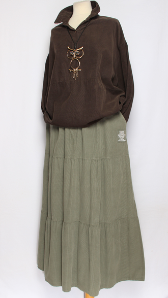 ЮБКА Бохо  "Вельвет ярусы"  бежевая, хаки до р.54