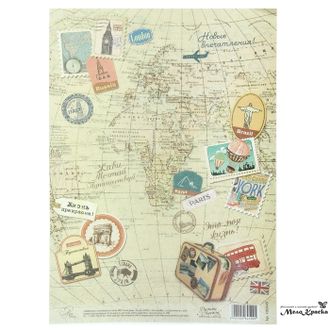 Декупажная карта "Карта путешествий", 1002645, 21 х 29,7 см