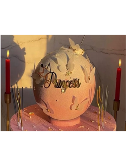 Топпер акриловый "Princess" с короной (золото)