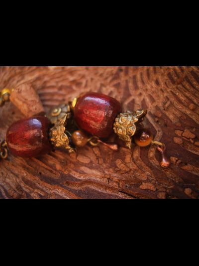 Бохо-серьги "Вино из шиповника" с тигровым глазом и дисками гитарных струн