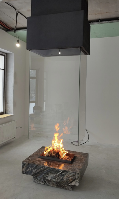 Островной камин из стекла ELBA