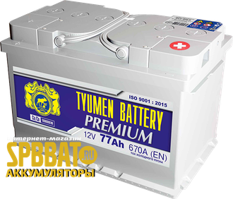 Аккумулятор Тюмень Премиум 77 Ач ток 670А (TYUMEN BATTERY Premium) 6СТ-77LR (Ca/Ca) О/П (278х175х190) обратная полярность - +