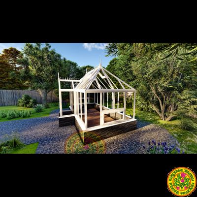 Базовая комплектация теплицы в английском стиле с холлом из стекала и алюминия ЕЛИЗАВЕТА XSP размером 5000 х 2500 мм