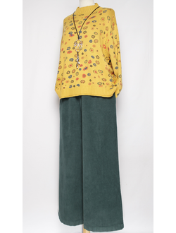 Брюки Бохо "ПАЛАЦЦО КРУПНЫЙ ВЕЛЬВЕТ" малахит до р.56