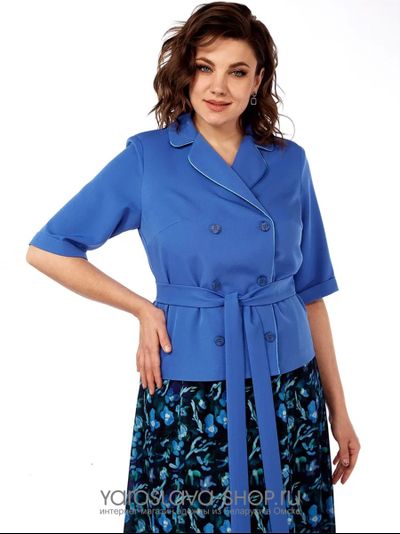 Комплект с шифоновой юбкой и жакетом в синих оттенках