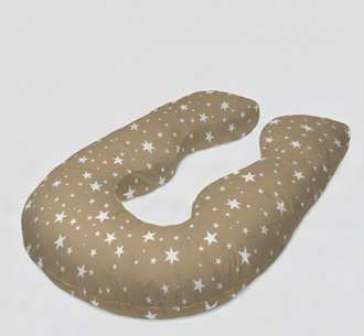 Анатомическая подушка Премиум U 340 х 35 см холлофайбер  с наволочкой на молнии поплин звезды капучино