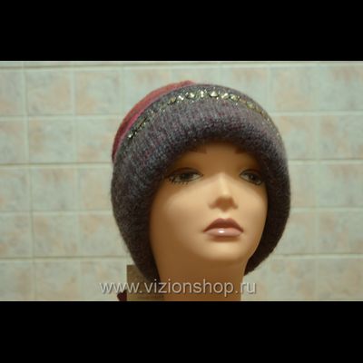 Двусторонняя шапка чулок женская  Vizio Италия 5872 серо - бордовая