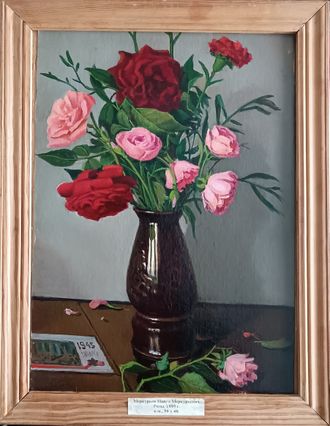 "Розы" картон масло Меркурьев П.М. 1990 год