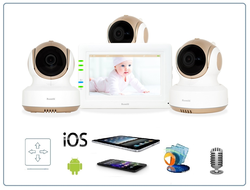 Ramili Baby RV1000X3  Двух режимная  видеоняня, монитор сенсорный 4,2" (11 см.) и три моторизированные видеокамеры (3 штуки). Датчик температуры. HD