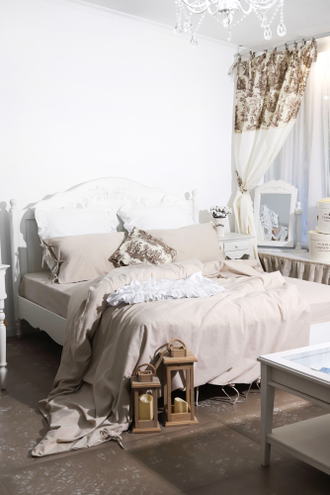 Постельный комплект на завязках "серый" (лён 30% / хлопок 70%)