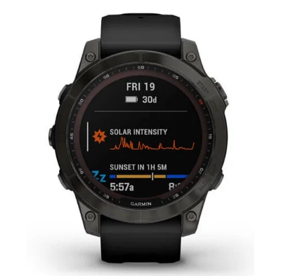 Умные часы Garmin Fenix 7 Sapphire Solar титановый серый DLC с черным ремешком