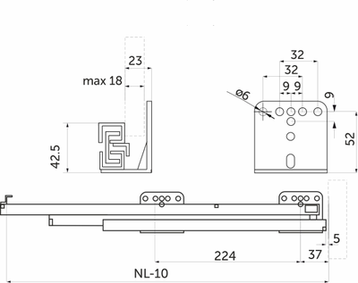 Направляющая скрытого монтажа SLIM SLIDE L-300, с с-мой плавного закрывания. до 45кг, 16mm