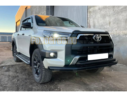 Защита переднего бампера двойная с покрытием «раптор» d76/60 для Toyota Hilux Black Onyx 2020-