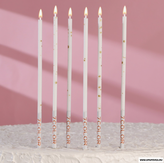 Набор свечей в торт, 6 штук "Исполнение желаний", 16,5 см, белый с золотом