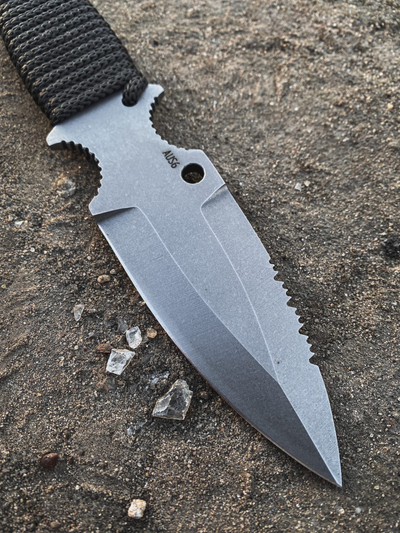 нож Оса сталь AUS6, рукоять шнур, цвет черный. Ножны ABS с подвесом Molle.