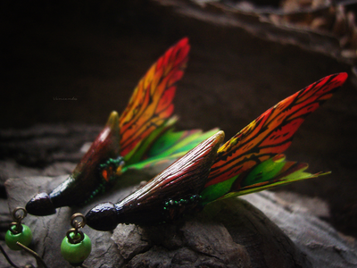 "Крылышки Саламандровой феи", длинные серьги из шёлка