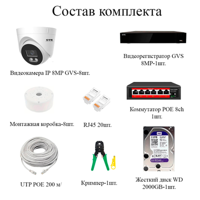 Комплект IP-камер 8 Мегапикселей с записью звука «GVS DS-F8-Full IP 4K»
