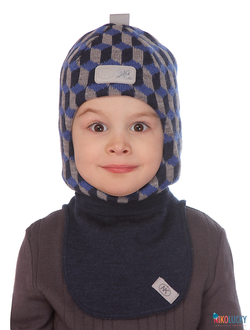 Шапка-шлем  20101-03 темно-синий, ярко-синий, серый р. 48-50