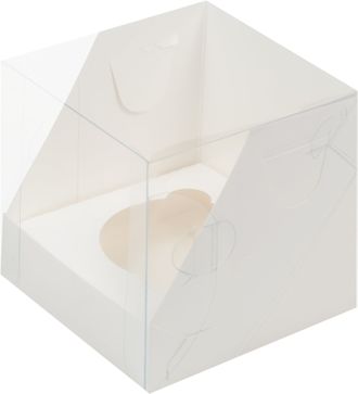 Коробка на 1 капкейк с прозр. кр. (белая), 100*100*100мм