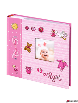 Фотоальбом BRAUBERG «It's a girl» на 200 фото 10×15 см, твердая обложка, бумажные страницы, бокс, розовый. 391145