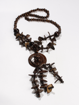 Колье из дерева "Диски и шарики" коричневое