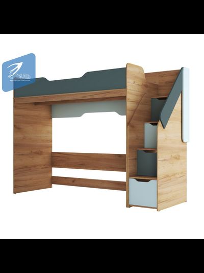 Rich КР-001 Кровать чердак Дуб Крафт золотой - Мята/Сумеречный голубой