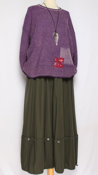 ДЖЕМПЕР ХЛОПОК "ВАРЕНЫЙ ЗАПЛАТКА" сирень, винный до р.54