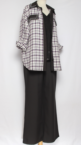 КОСТЮМ БРЮЧНЫЙ "Твид бусины" сиреневая клетка р.50-56