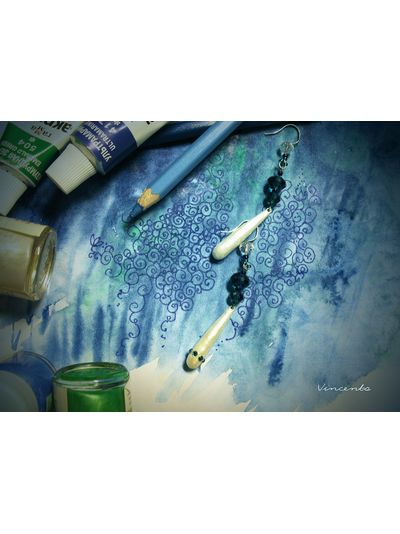 Принцесса Миядзаки. Серьги-капли с хрустальными бусинами и чешским бисером