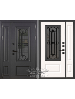 1200*2050. ВИЛЛАДЖ  115 мм. СТАЛЬ 1,5 мм. ГРАФИТ БУКЛЕ/ СИЛК СНОУ/ КОВКА ВНУТРИ СТЕКЛОПАКЕТА