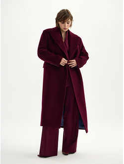 Пальто двубортное из шерсти (бордовый)