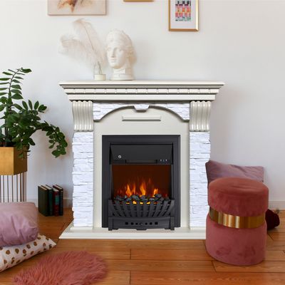 Электрокамин Дублин SL камень белый с очагом Aspen Black