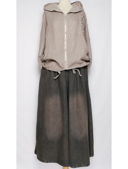 БЛУЗА-жакет ЛЁН "КАПЮШОН шитье винтажная" бежевая р.44-48