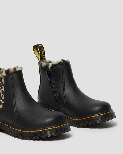Зимние ботинки Dr Martens Toddler 2976 Leopard Faux Fur Romario Black