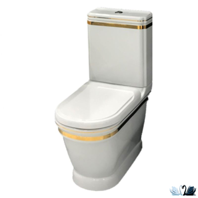 Унитаз Creavit Antik Gold AN360-11CB00E-AD00, с бачком AN410.A00, с золотой лентой, напольный приставной