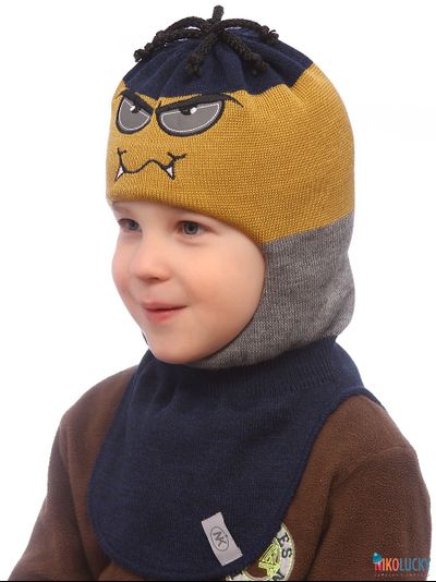 Шапка-шлем  19101-06, цвет темно-синий,горчичный, р. 50-52