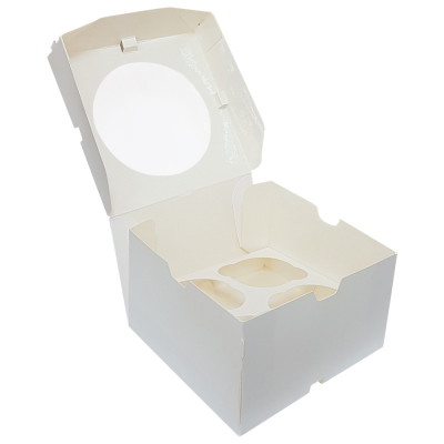Коробка на 4 капкейка с/о ПРО (белая), 160*160*100мм