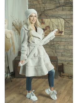 Меховая шуба цвет сиреневый модель 101