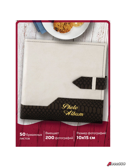 Фотоальбом BRAUBERG на 200 фотографий 10×15 см, под замшу, бумажные страницы, бокс, беж с коричневым. 390679